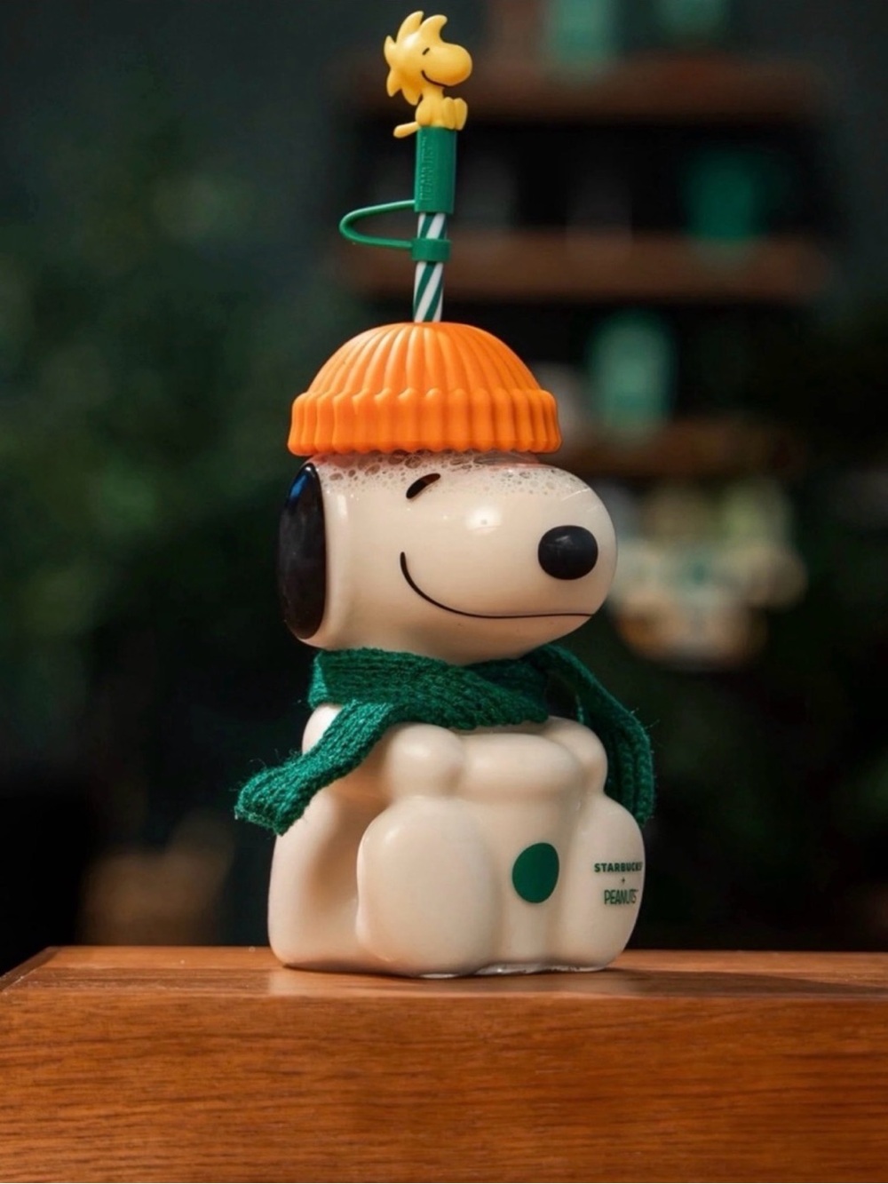 Starbucks Peanuts Snoopy Tumbler Figure in Cream, Orange & Green